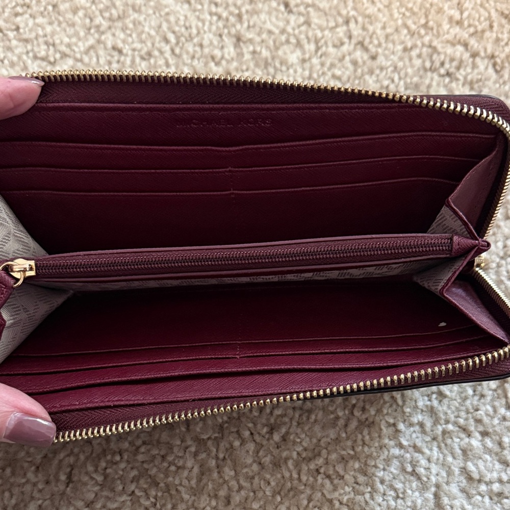 Michael Kors Zip-Around Wallet in Burgundy with Gold Hardware - Picture 2 of 2